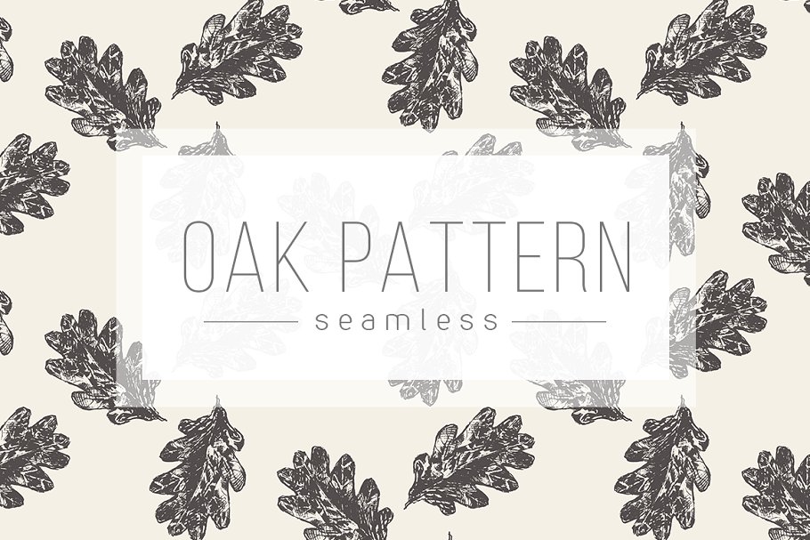 橡树叶素描无缝图案素材 Oak leaves seamless pattern插图