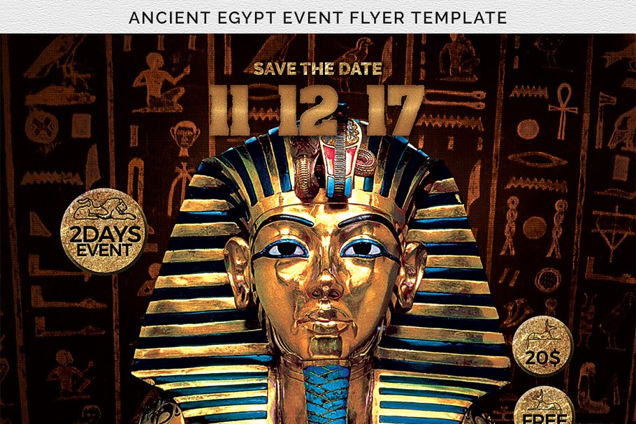 古埃及历史考古主题传单PSD模板 Ancient Egypt Event Flyer PSD插图(6)