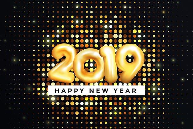 2019年新年金色数字贺卡海报设计模板 Happy New Year 2019 Golden Greeting Cards插图(1)