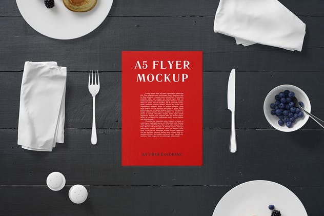 A5品牌传单印刷品样机模板 A5 Portrait Flyer Mockup – Breakfast Set插图(2)
