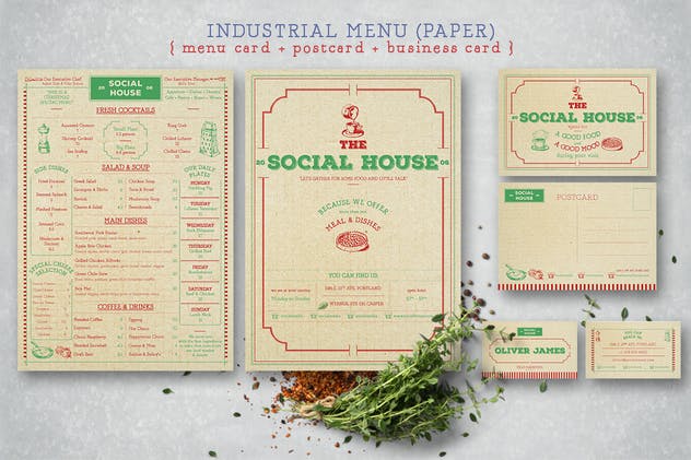 复古设计风格西餐厅菜单设计PSD模板 Industrial Vintage Menu插图(3)