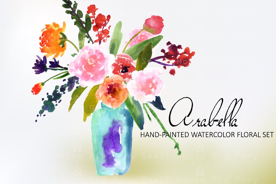 鲜艳水彩艺术插花剪贴画合集 Arabella- Watercolor Clip Art Set插图