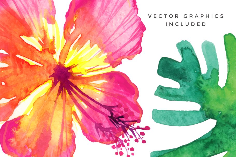 火烈鸟/热带植物水彩素材 Watercolour Clipart Set – Tropics插图(7)
