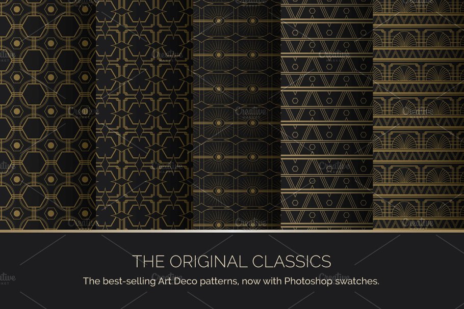 有序规则图案艺术背景纹理 Art Deco Seamless Patterns插图(1)