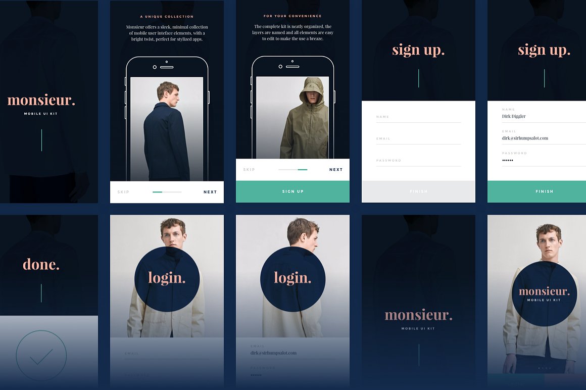 时尚服饰电子商务 APP UI 套件 Monsieur. Mobile E-commerce UI Kit [For Sketch&Principle]插图(6)