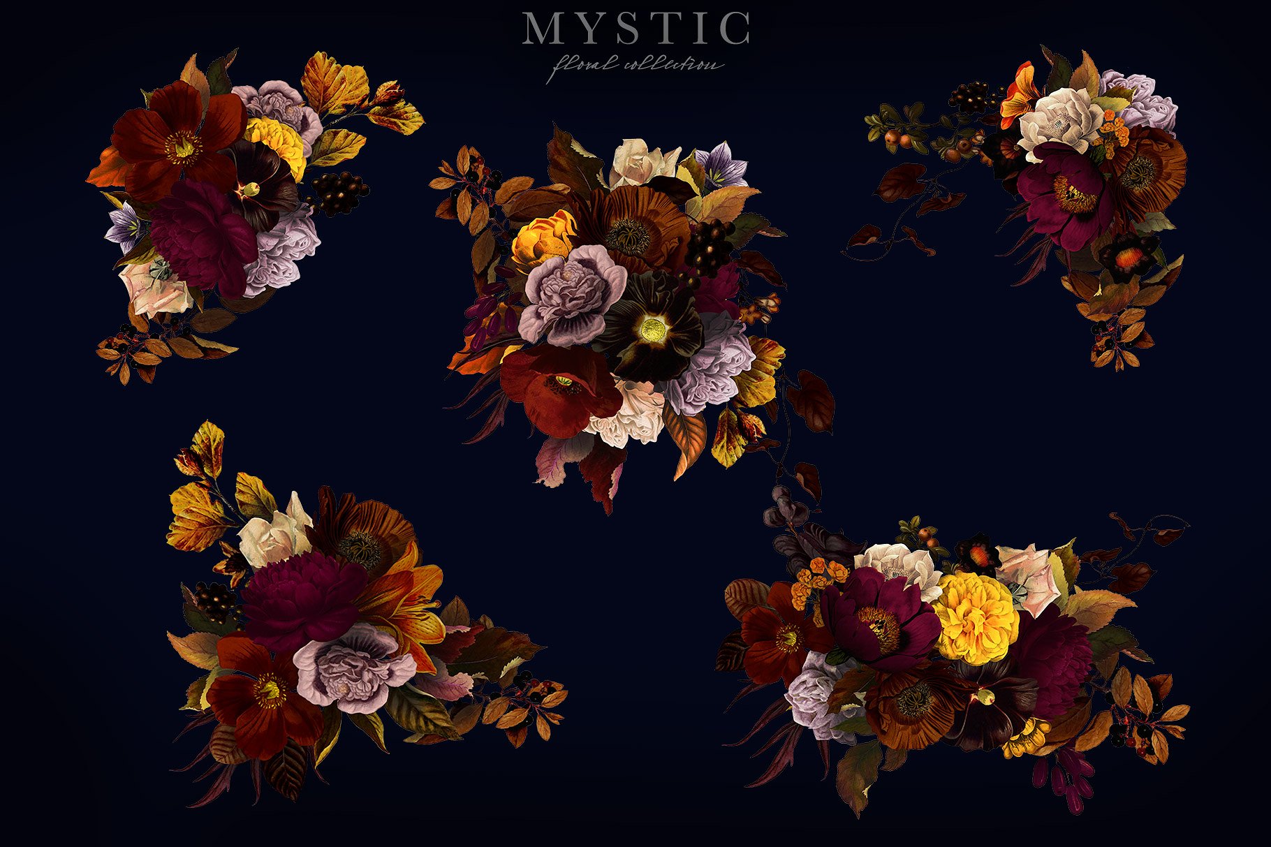 神秘花卉剪贴画艺术收藏 Mystic Floral Collection Clip Art插图(6)
