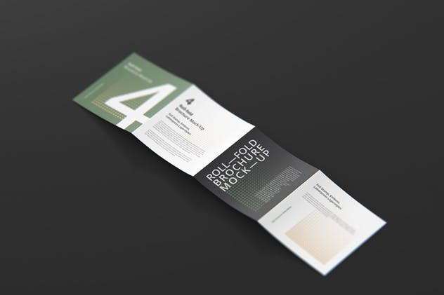 方形四折页折叠小册子传单样机 Roll-Fold Brochure Mockup – Square Format插图(6)