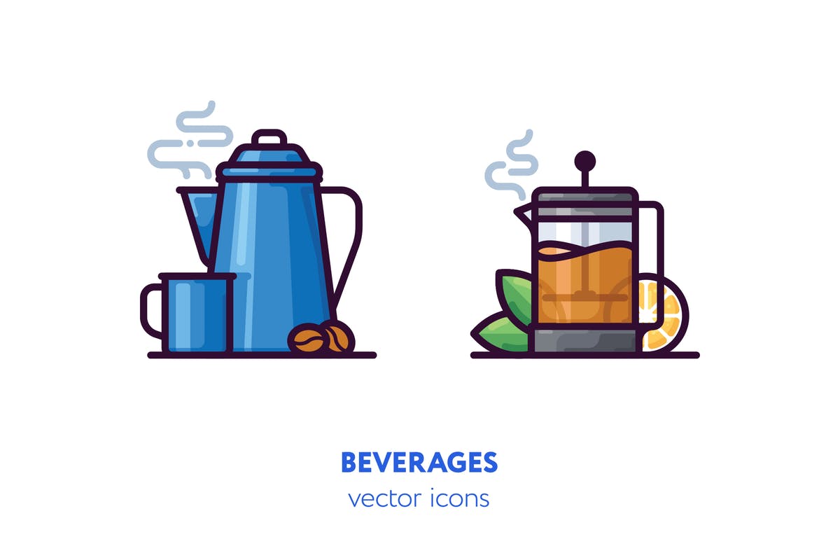 饮料主题手绘矢量图标 Beverages icons[AI, EPS, SVG]插图