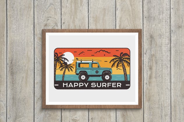 旅行冲浪俱乐部徽标/复古旅行品牌Logo设计模板 Happy Surfer Badge / Vintage Travel Logo插图(2)