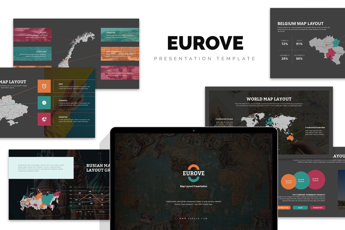 欧洲地区矢量地图PPT幻灯片模板素材 Eurove : Europe Region Vector Map Powerpoint插图