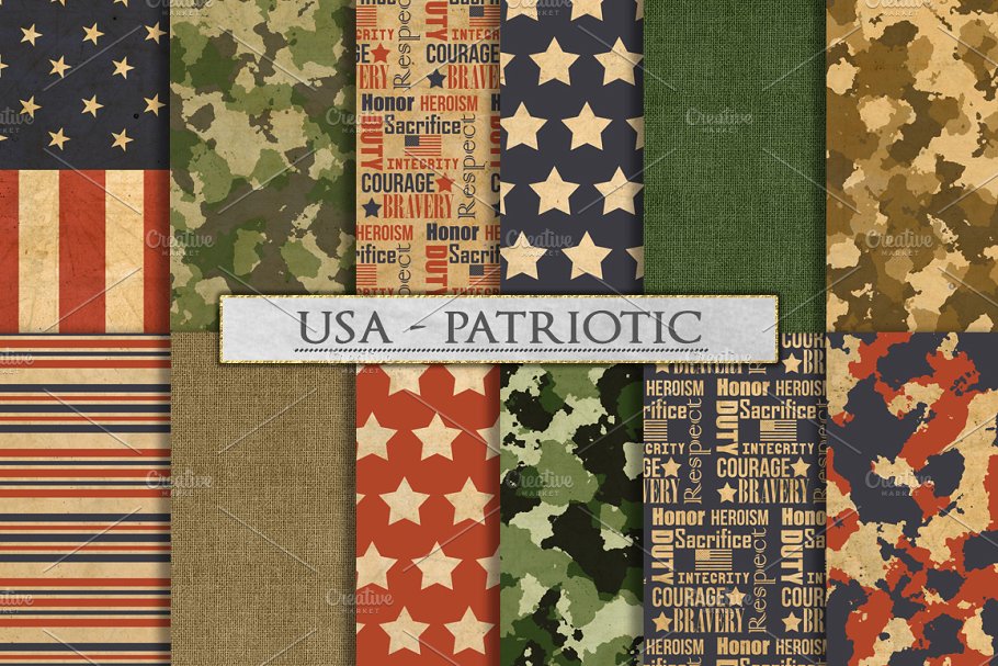 美国爱国者迷彩服图案纹理 Camouflage and US Patriotic Patterns插图