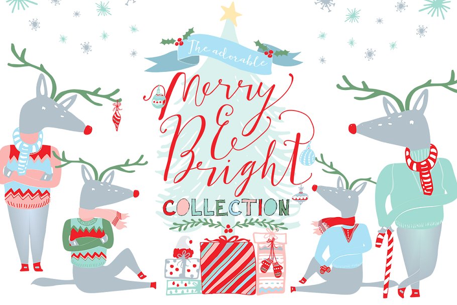 圣诞节手绘插画设计素材 Merry and Bright Christmas Clipart插图