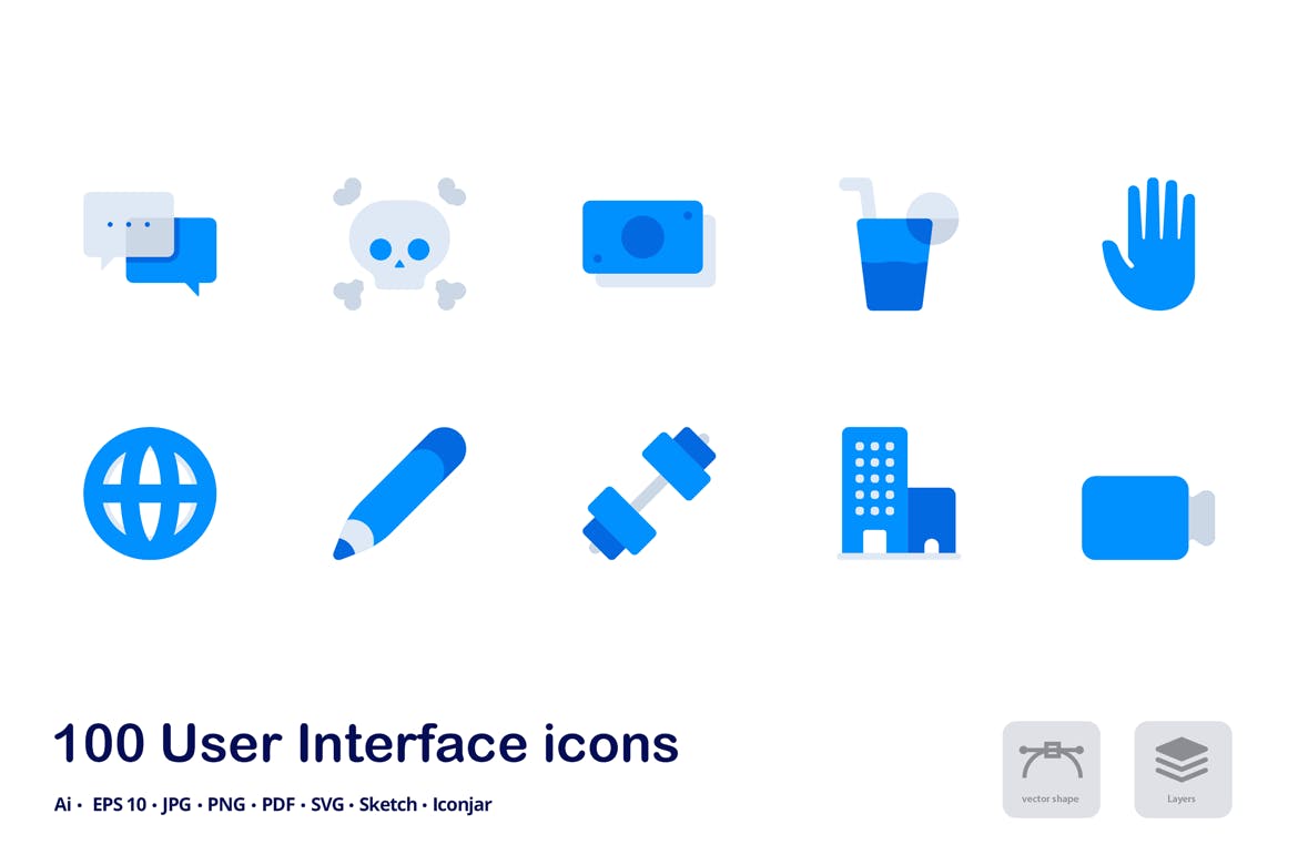100枚用户界面设计双色调扁平化图标素材 User Interface Accent Duo Tone Flat Icons插图(1)