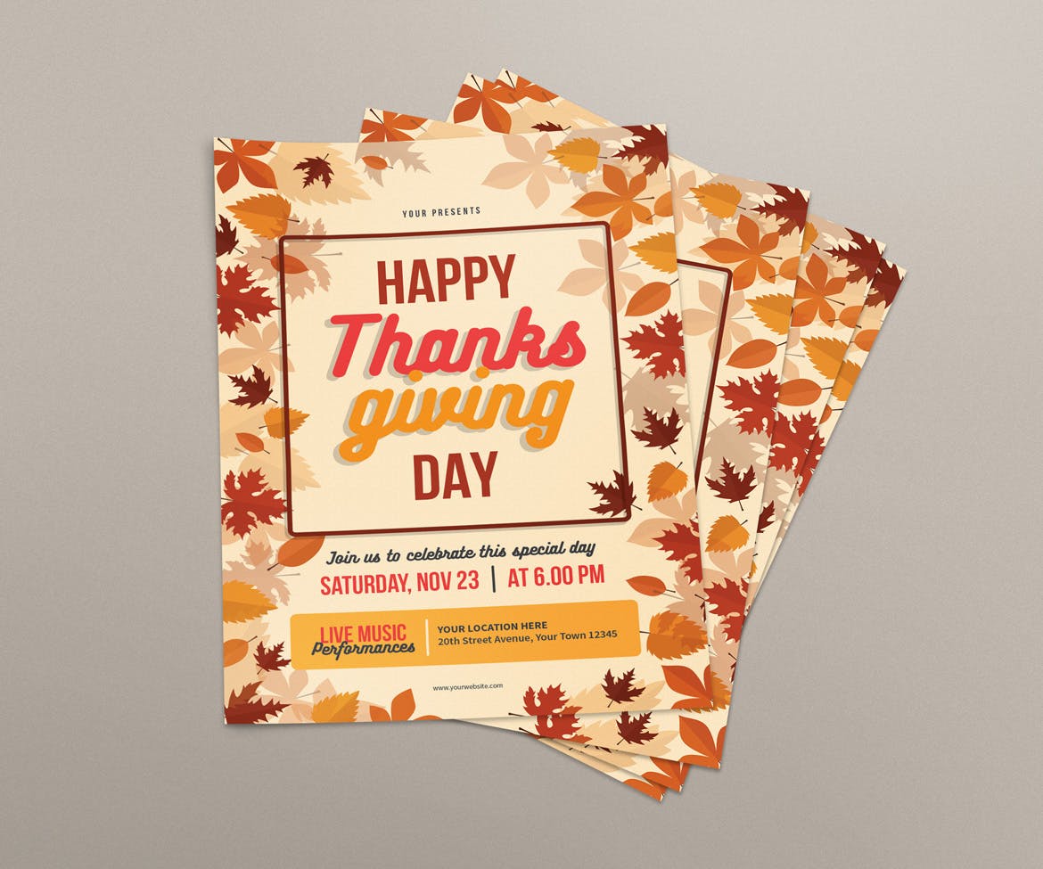 手绘枫叶装饰设计风格感恩节主题海报传单模板 Happy Thanksgiving Day Flyers插图(3)