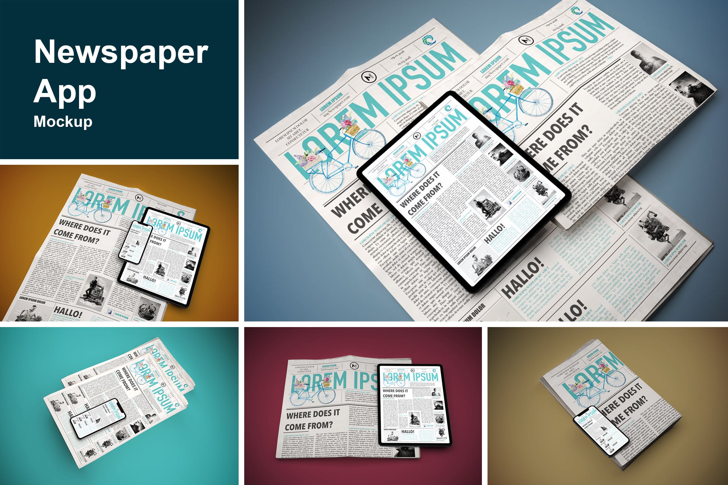 电子版报纸版式设计效果图样机 Newspaper App MockUp插图