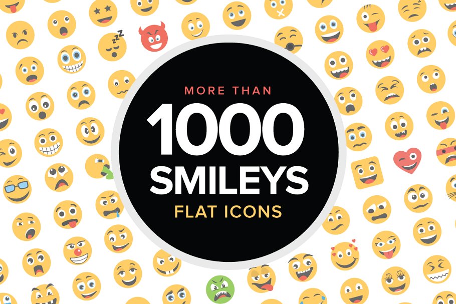 1000个卡通笑脸平面图标 1000 Flat Smiley Icons插图