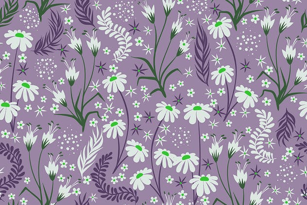 洋甘菊花卉无缝图案背景素材 Seamless Patterns Floral Chamomile Backgrounds插图(3)