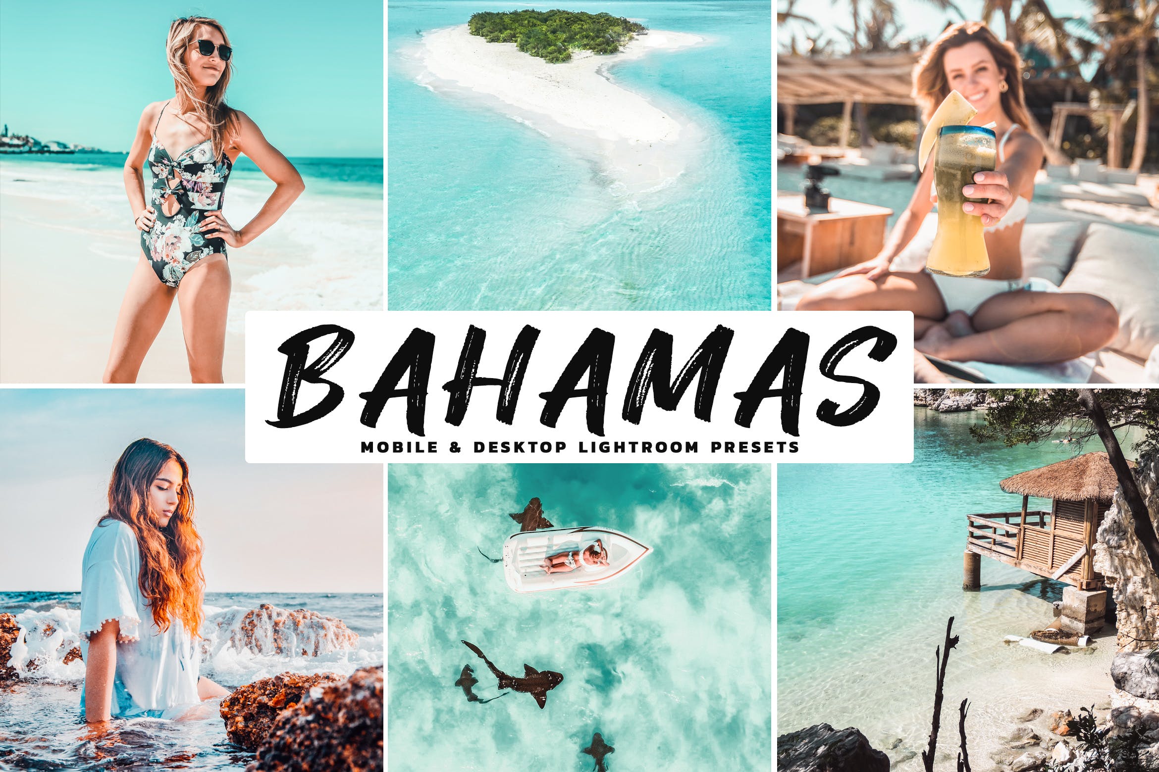 海滩旅行摄影后期处理调色滤镜LR预设 Bahamas Mobile & Desktop Lightroom Presets插图