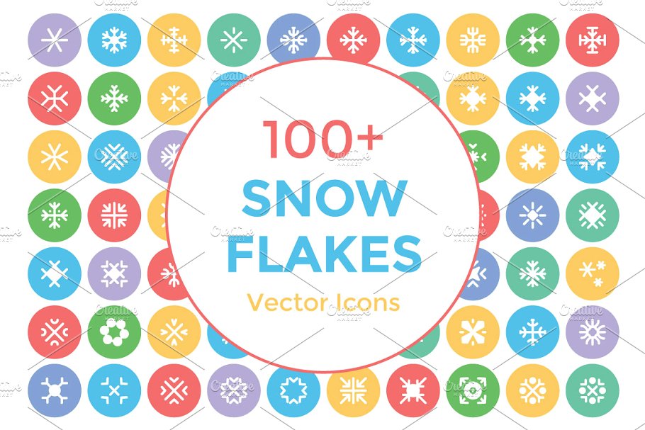 100+雪花片雪花状矢量圆型图标  100+ Snow Flakes Vector Icons插图