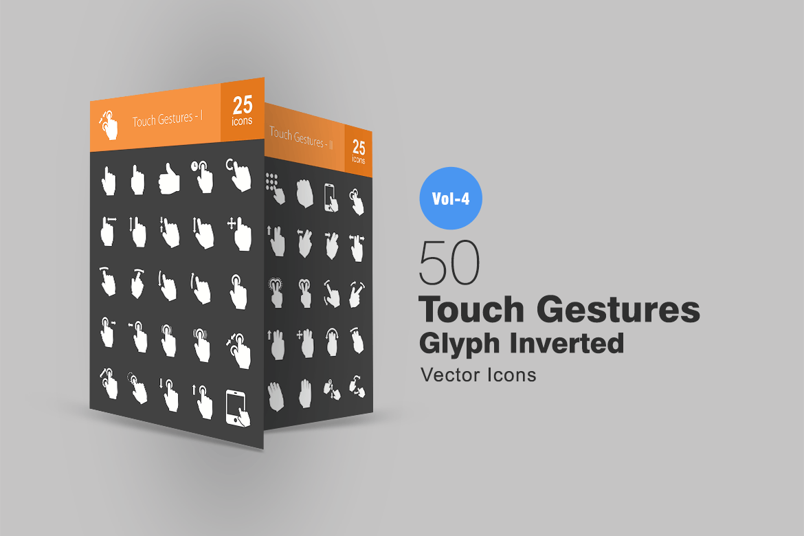 50枚触屏手势动作图标素材 50 Touch Gestures Glyph Inverted Icons插图