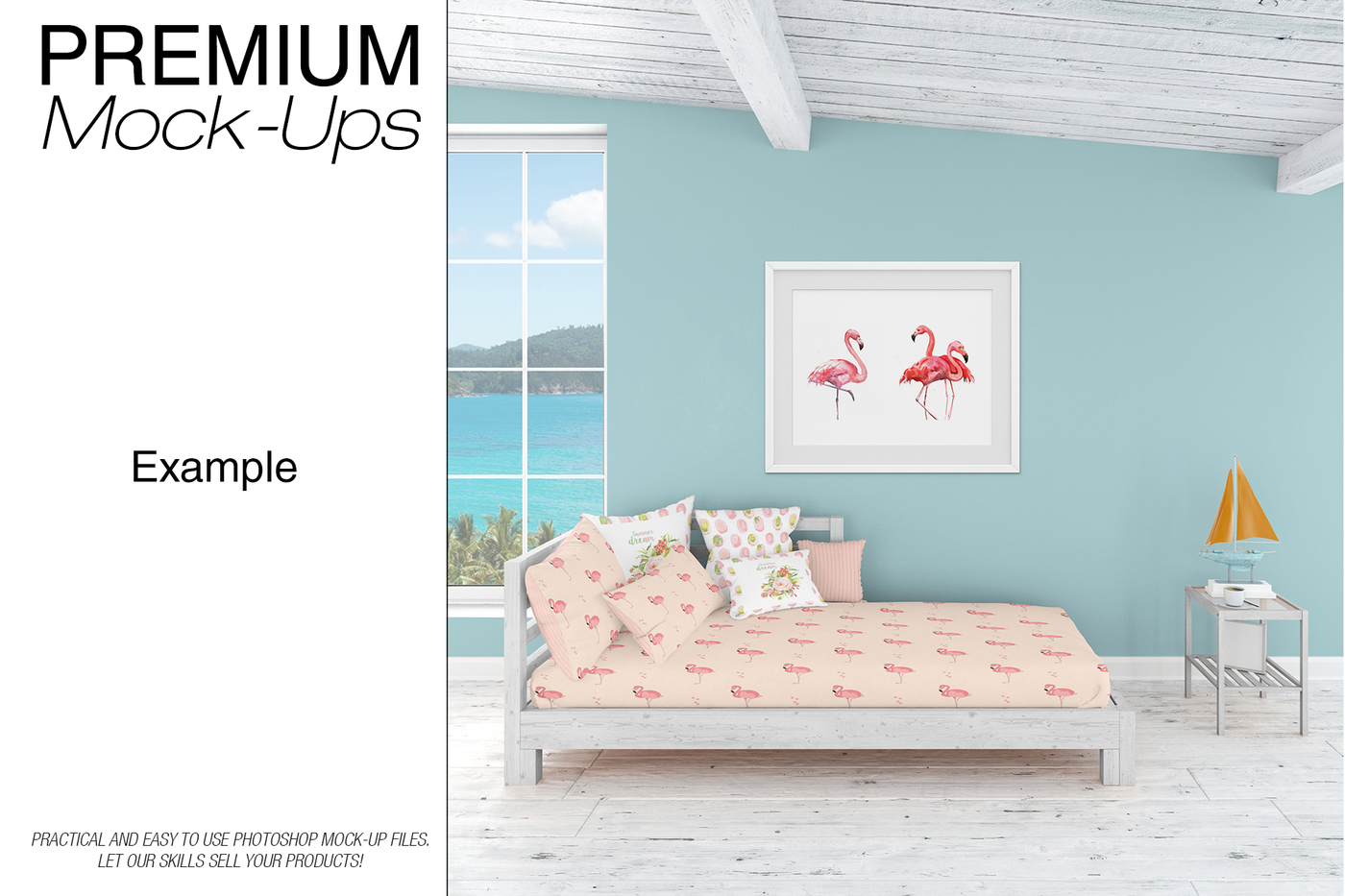 海景房枕头和框架展示样机下载 Pillows & Frames Set – Coastal Style [psd]插图(4)
