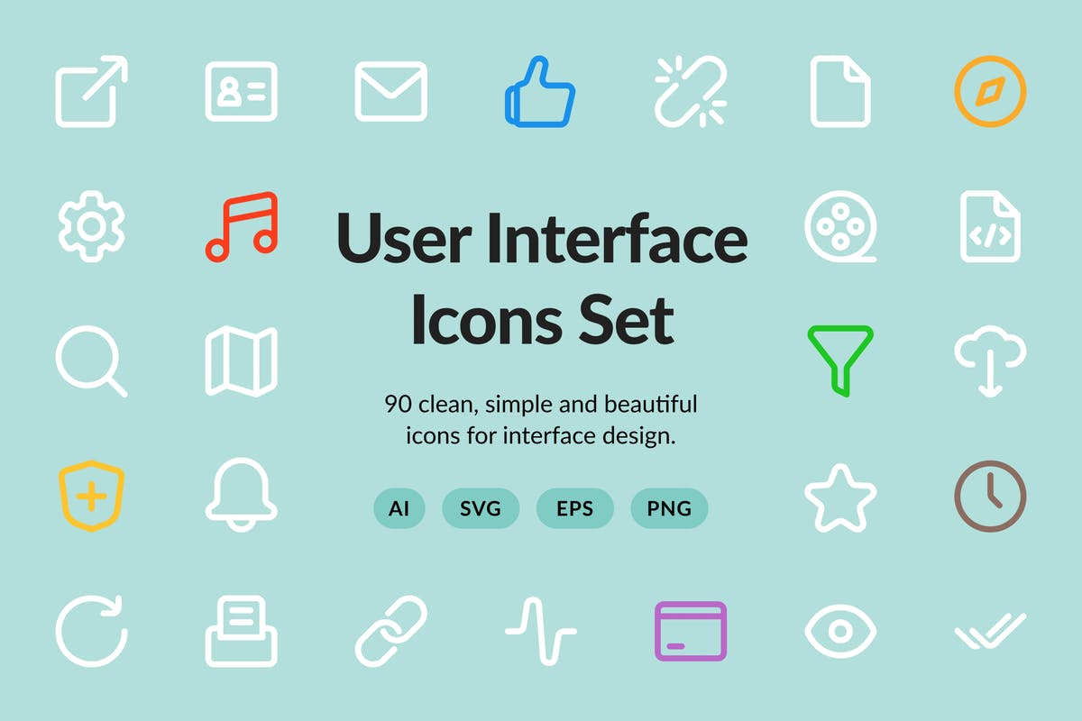 UI界面设计矢量图标集 User Interface Vector Set (90 icons)插图