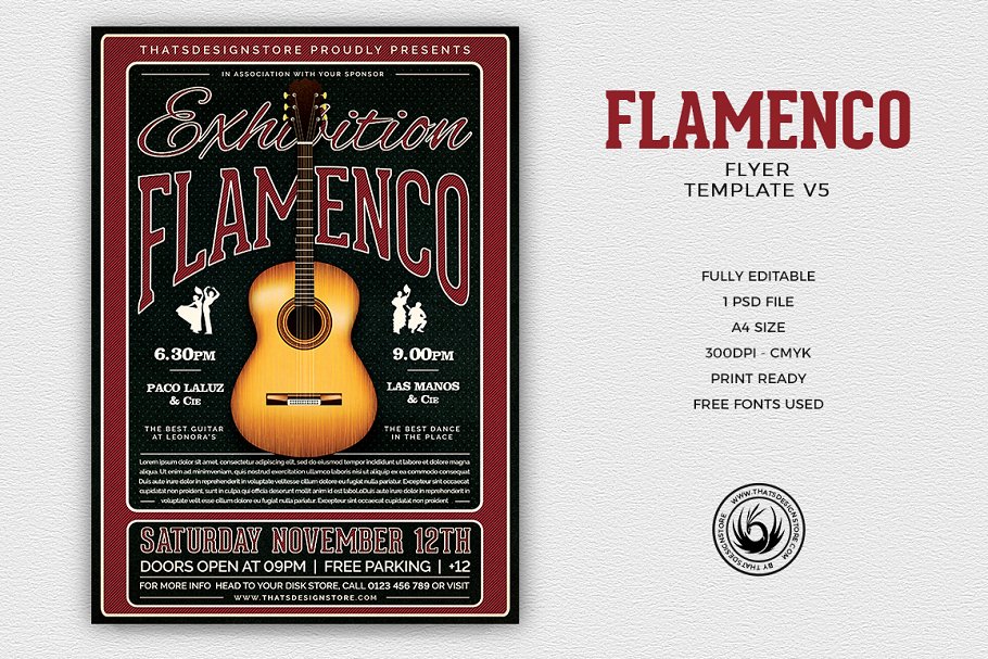 弗拉门戈吉他演奏会海报宣传PSD模板V5 Flamenco Flyer PSD V5插图