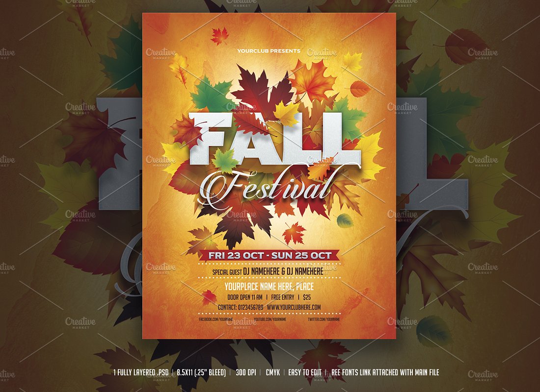 秋季节日派对传单模板 Fall Festival Flyer插图