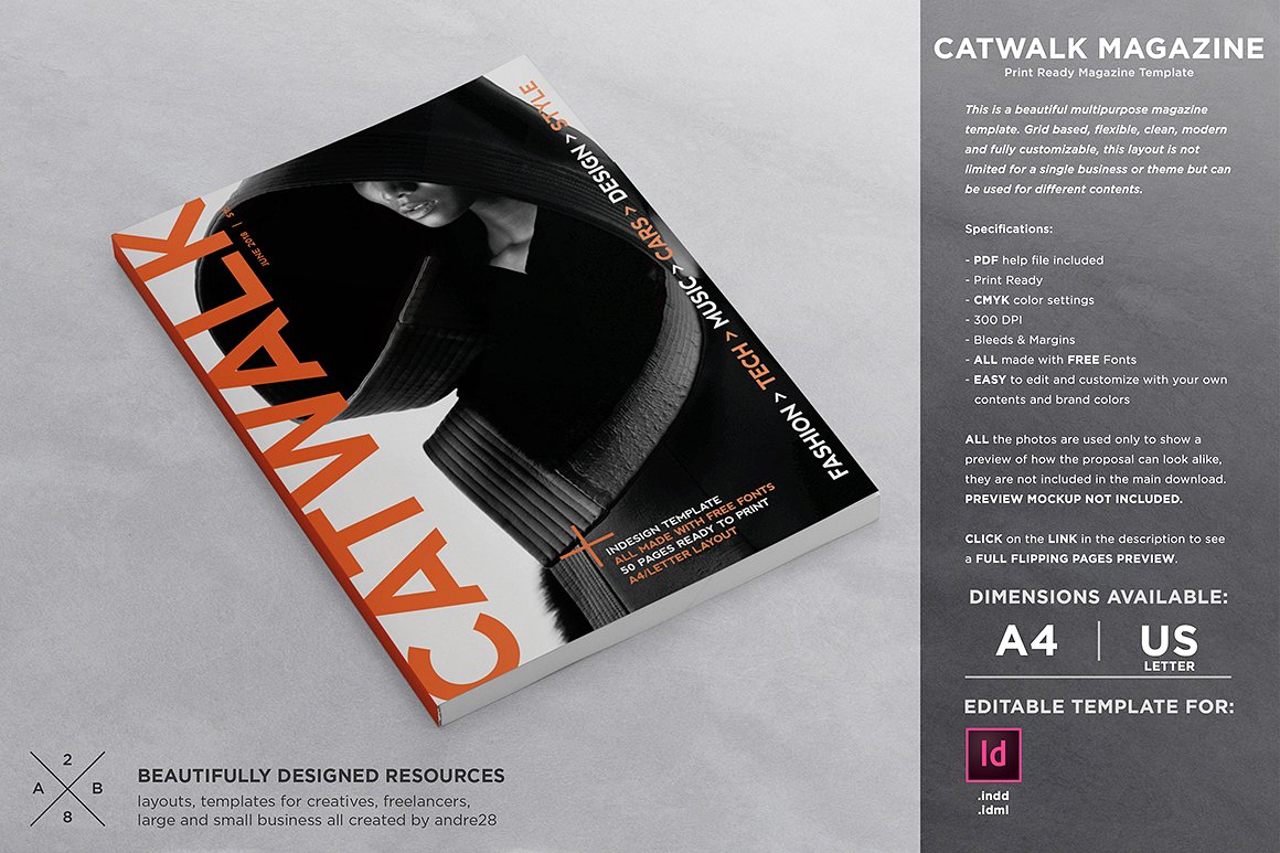 高端时尚极简的杂志模板 Catwalk Magazine Template [indd]插图(4)