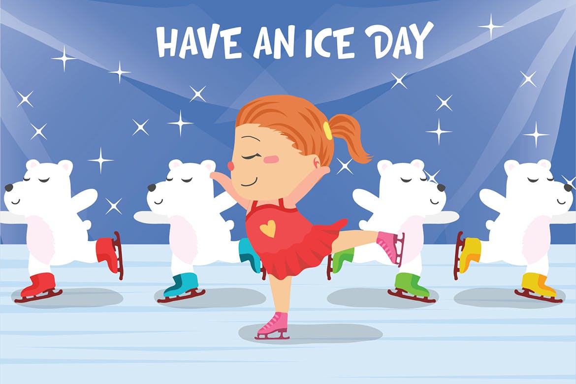 滑冰主题矢量插画素材 Ice Skating – Vector Illustration插图
