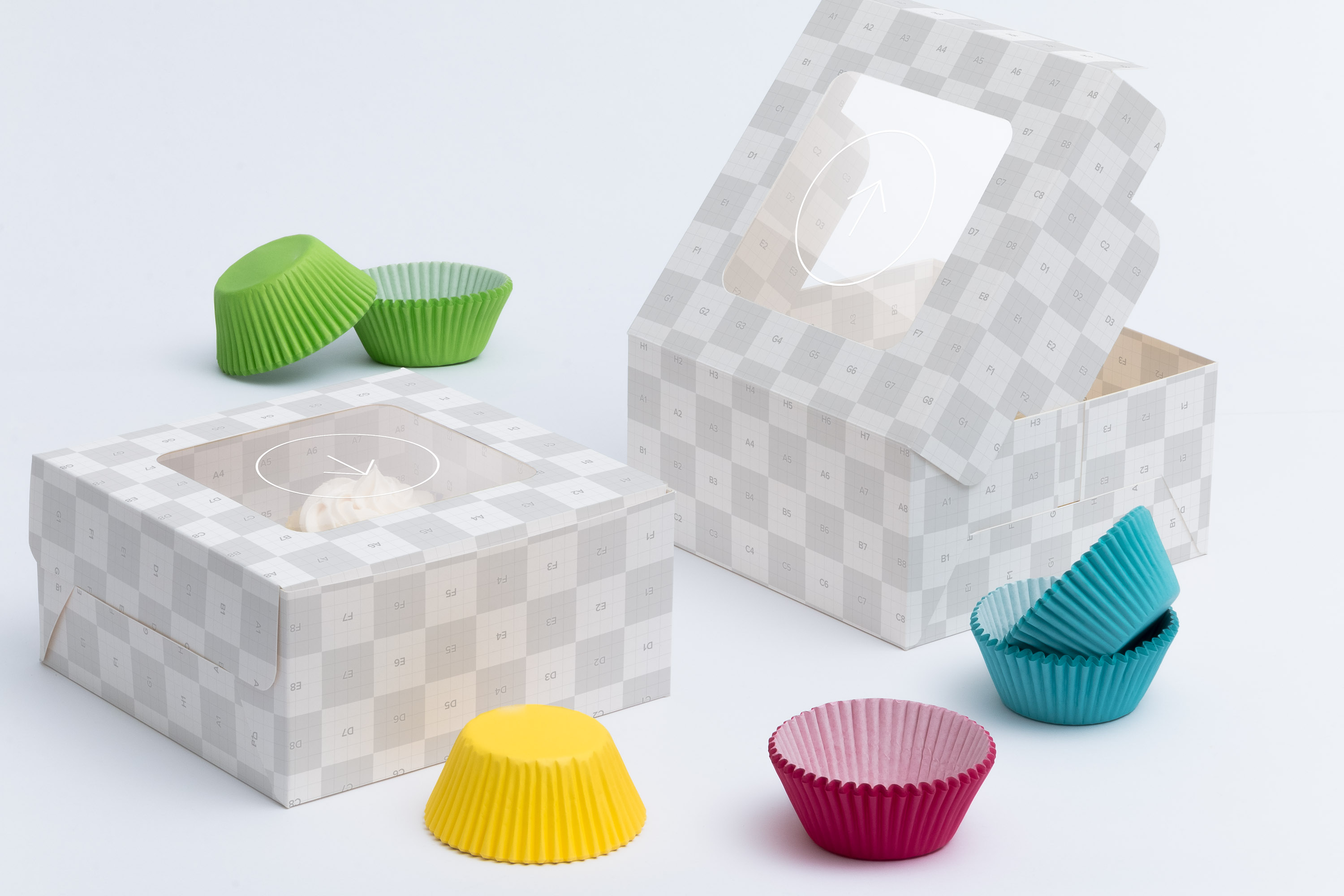 四只装纸杯蛋糕甜点包装盒设计图预览样机 Four Cupcake Box Mockup 04插图(2)