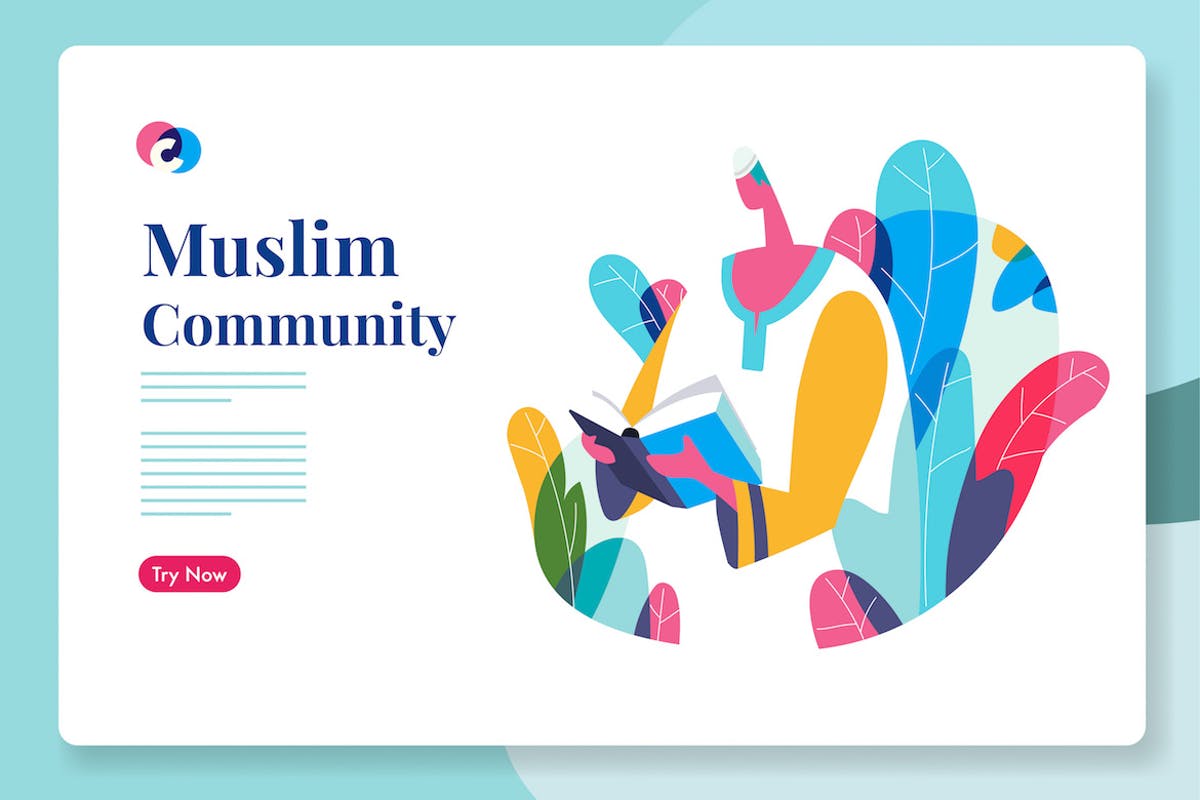 穆斯林社区活动网站设计概念插画 Recitation event in Muslim community插图