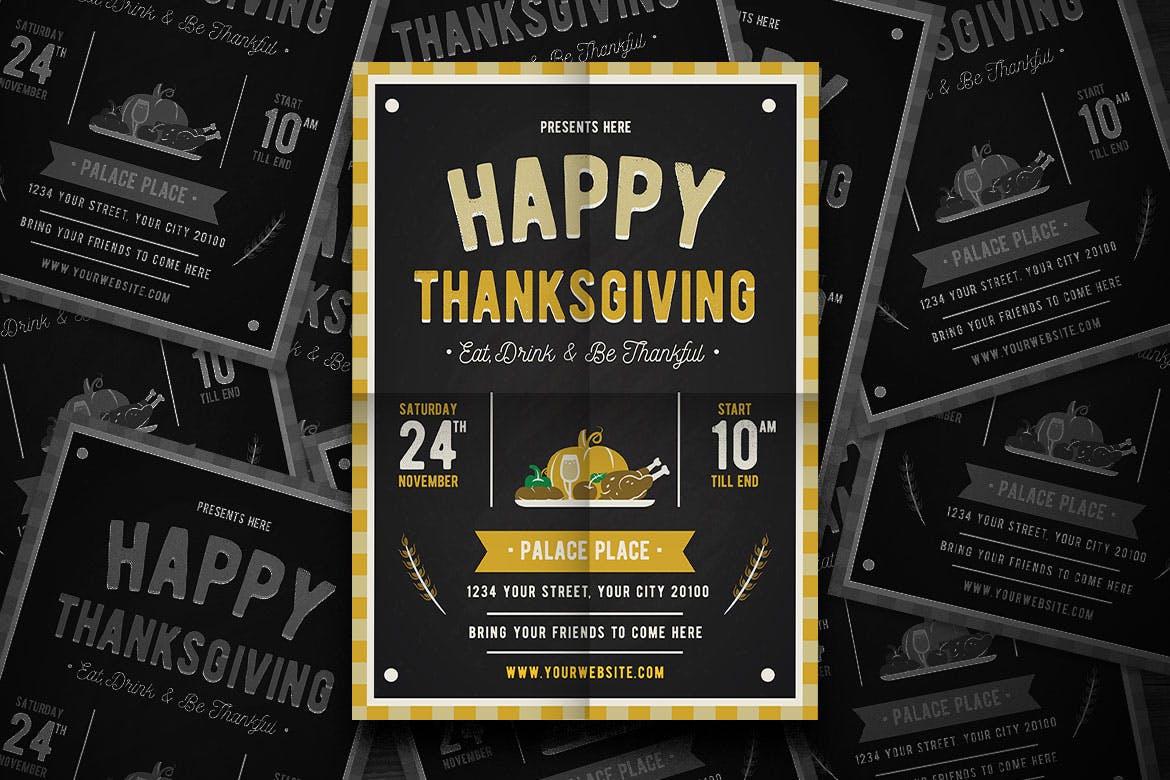 感恩节主题美食活动推广海报传单模板 Happy Thanksgiving Flyer插图(2)