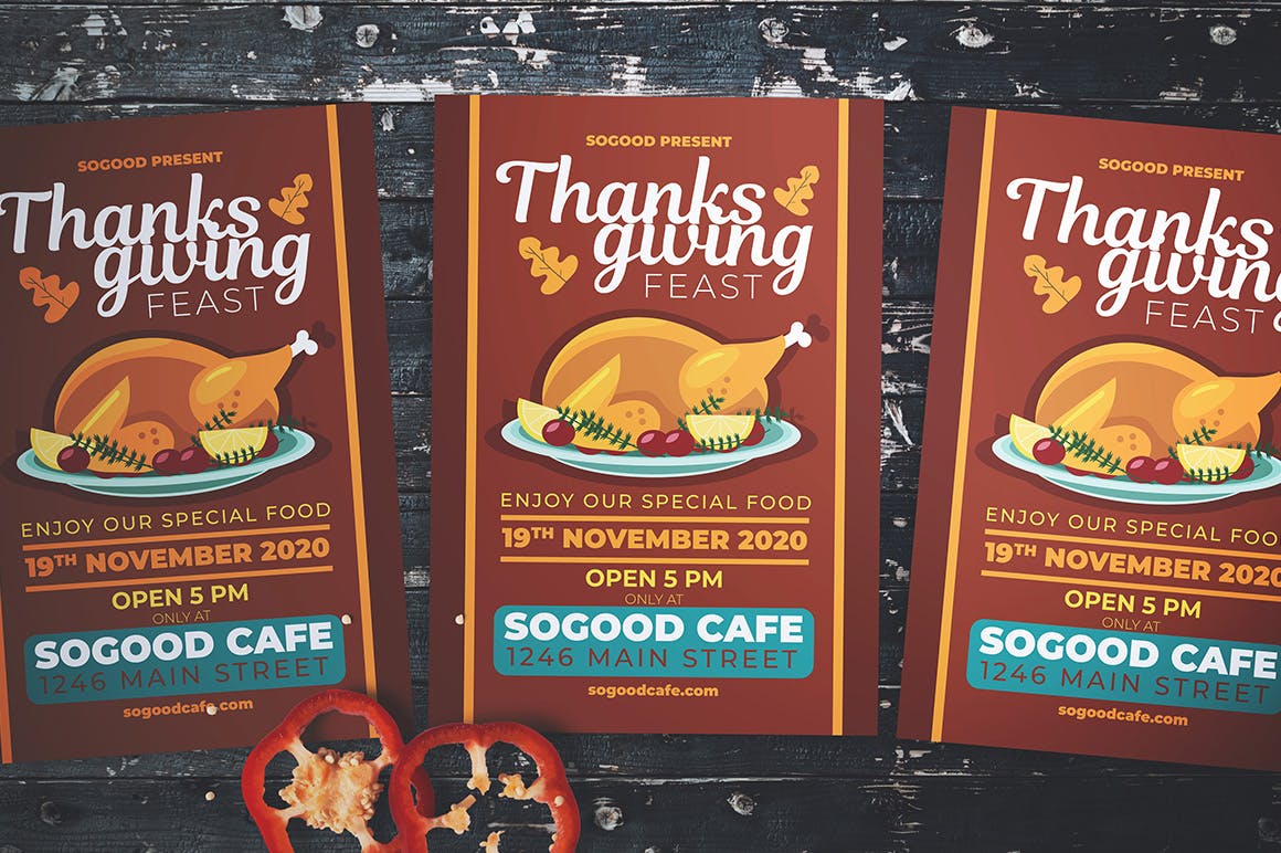 感恩节主题美食活动海报传单设计模板 Thanksgiving Feast Flyer插图(3)