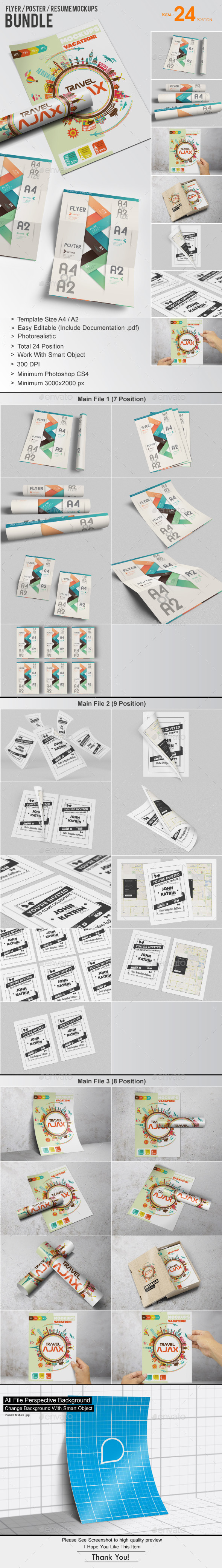 传单、海报、简历展示模型合辑下载 Flyer Poster Resume Mockups Bundle [psd]插图