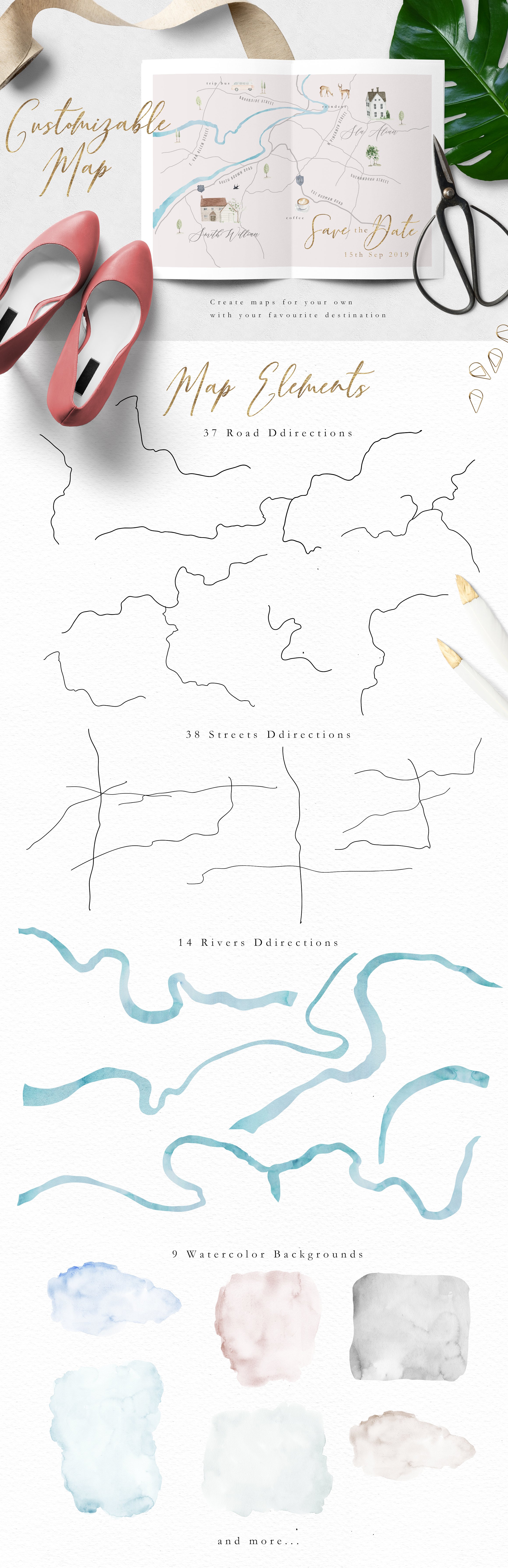 水彩手绘简易地图插画素材 Map Creator插图(1)