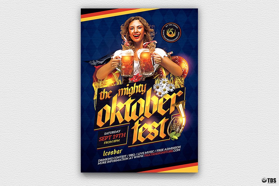 德国慕尼黑啤酒节海报传单PSD模板 V11 Oktoberfest Flyer PSD V11插图(1)