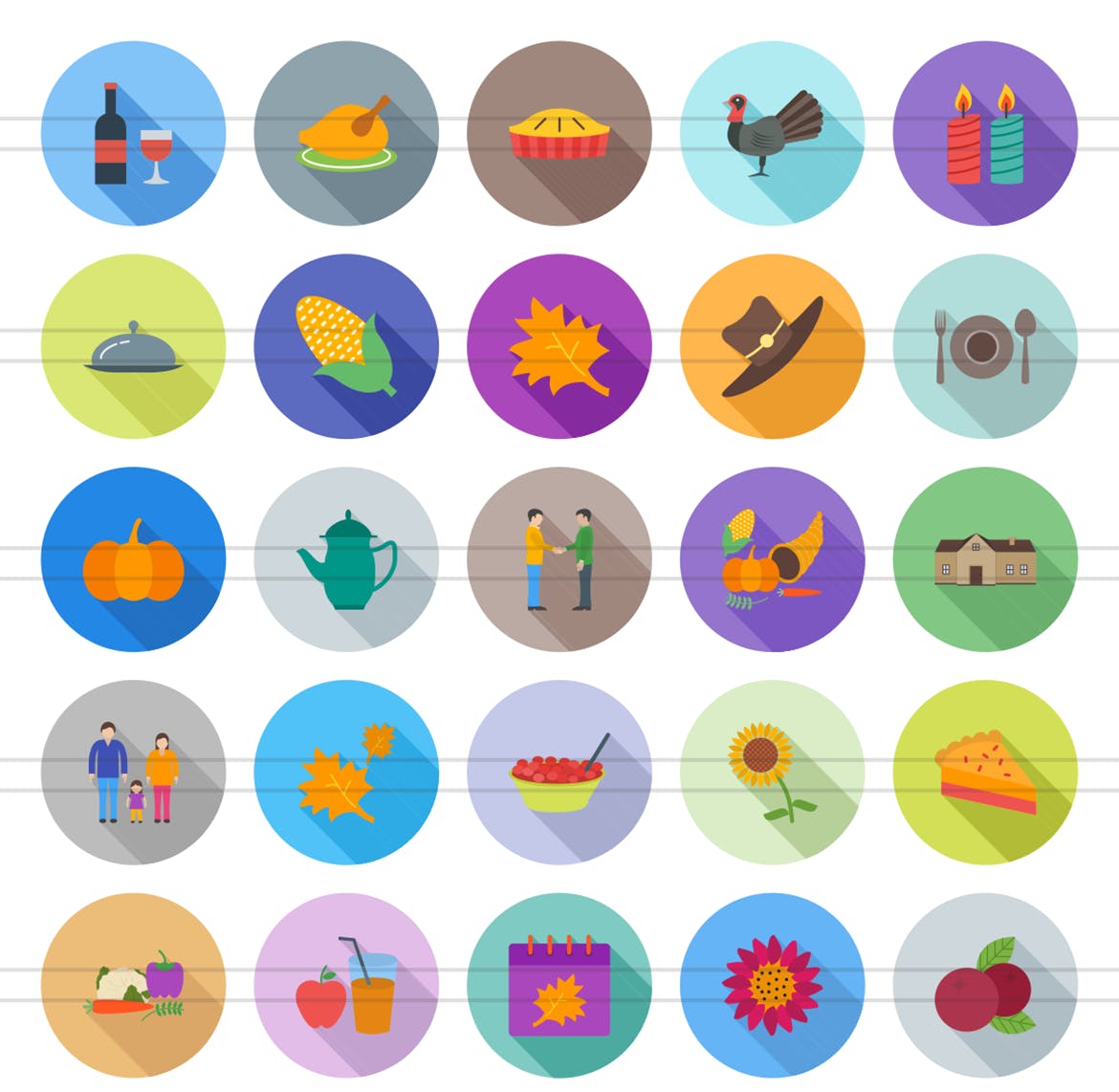 50个感恩节主题扁平设计风格阴影图标 50 Thanksgiving Flat Shadowed Icons插图(1)