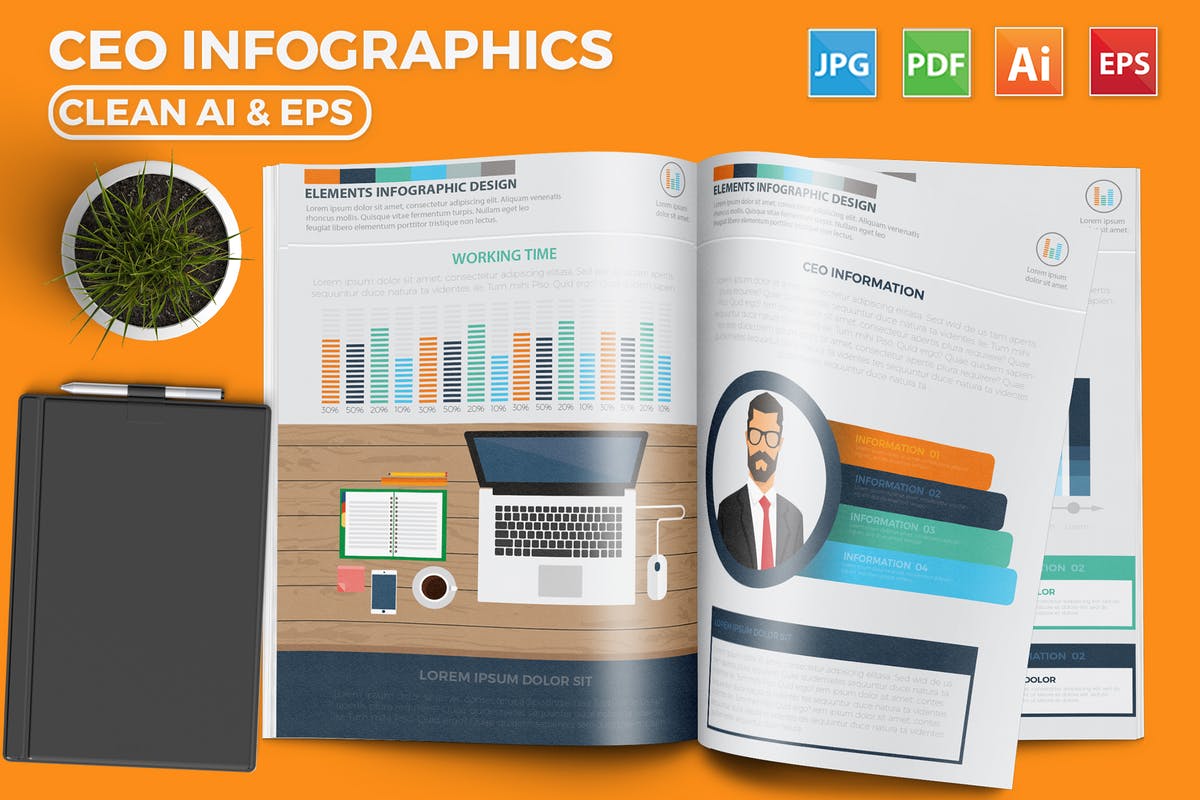 商业数据分析信息图表元素市场分析报告设计模板 CEO Infographics Design 17 Pages插图