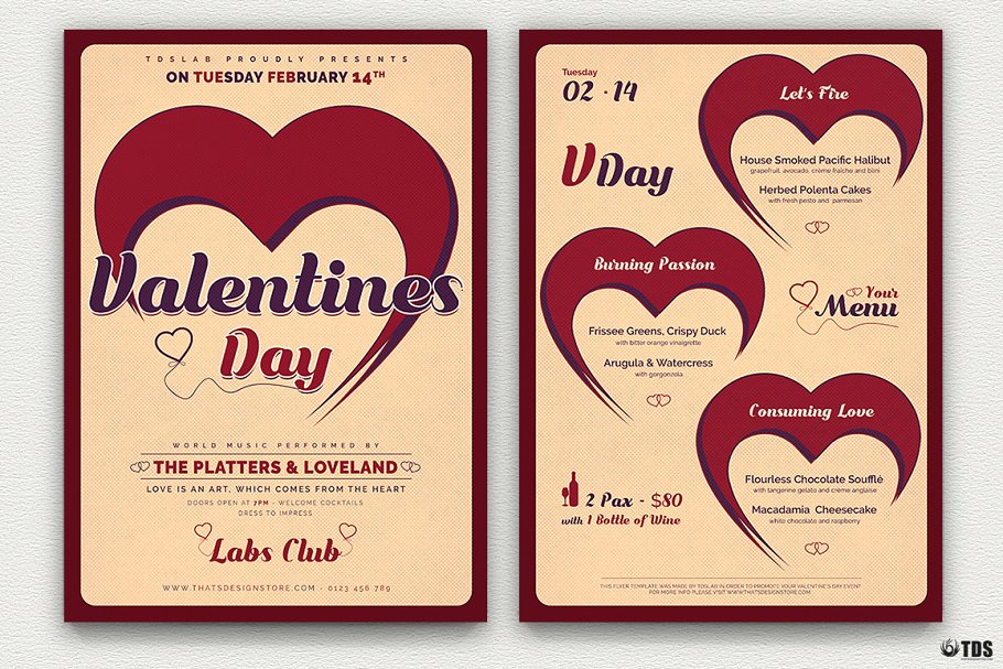 情人节专题菜单+传单PSD模板合集V9 Valentines Day Flyer + Menu PSD V9插图(2)