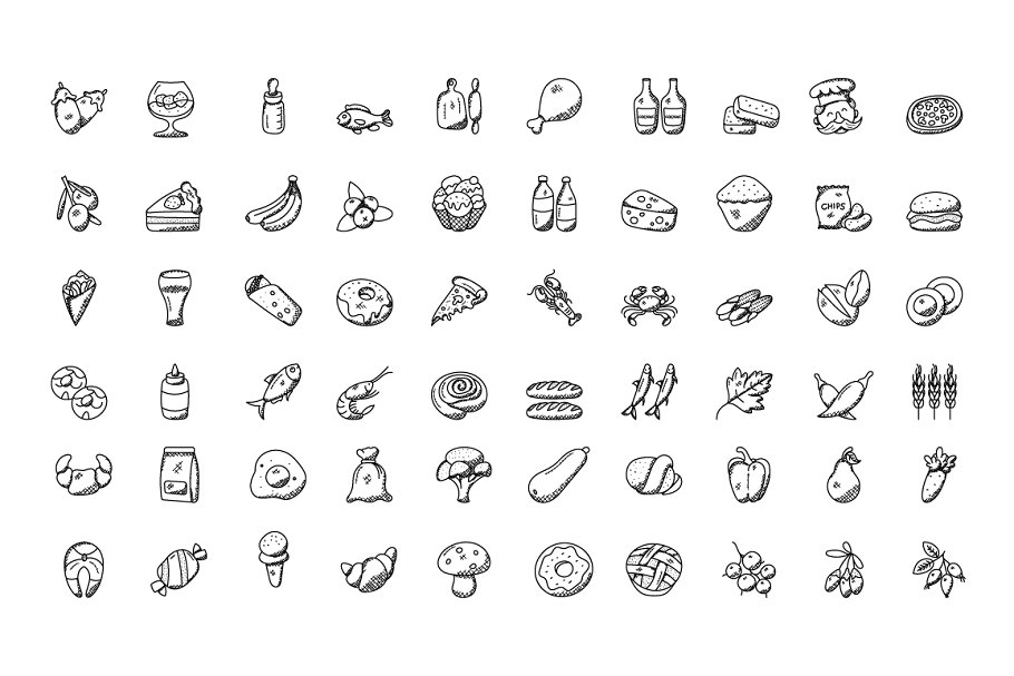 300枚食物主题手绘涂鸦图标 300 Food Hand Drawn Doodles Icons插图(2)