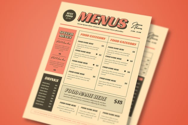 欧美复古设计风格西餐厅菜单设计PSD模板 Retro Menus插图(5)