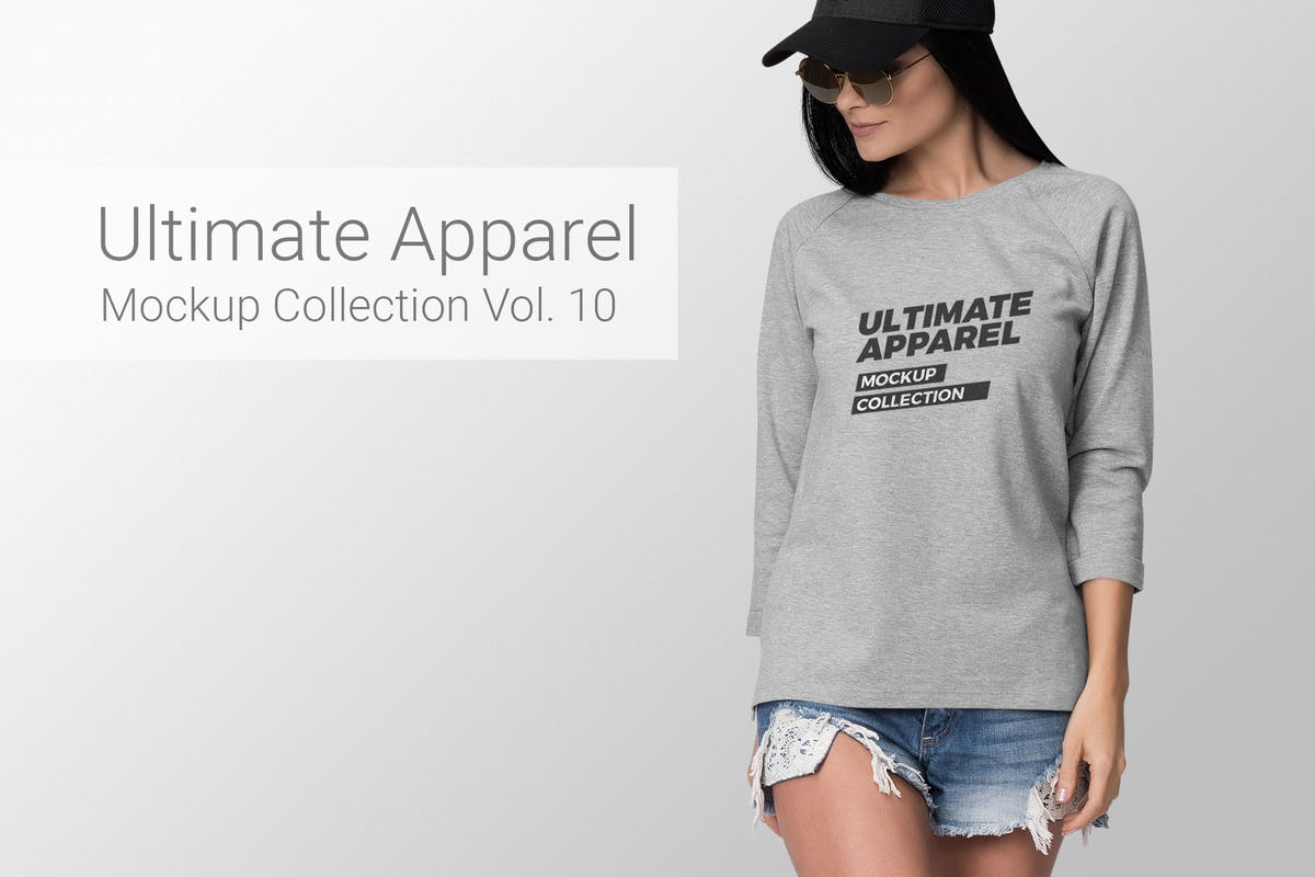 女士长袖T恤模特上身效果样机模板v10 Ultimate Apparel Mockup Vol. 10插图