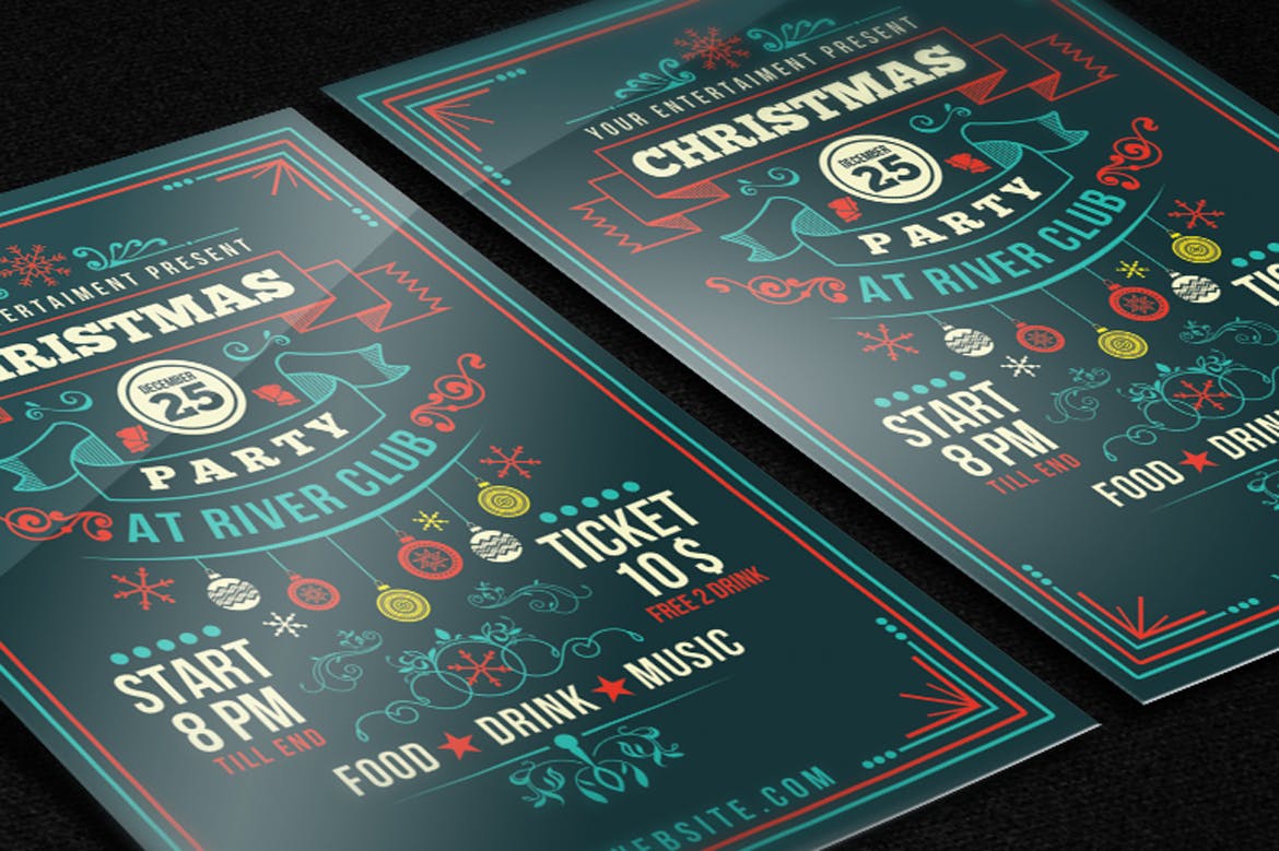 时尚高端新年圣诞节晚会装饰艺术风格的高品质海报宣传单DM设计模板插图(2)