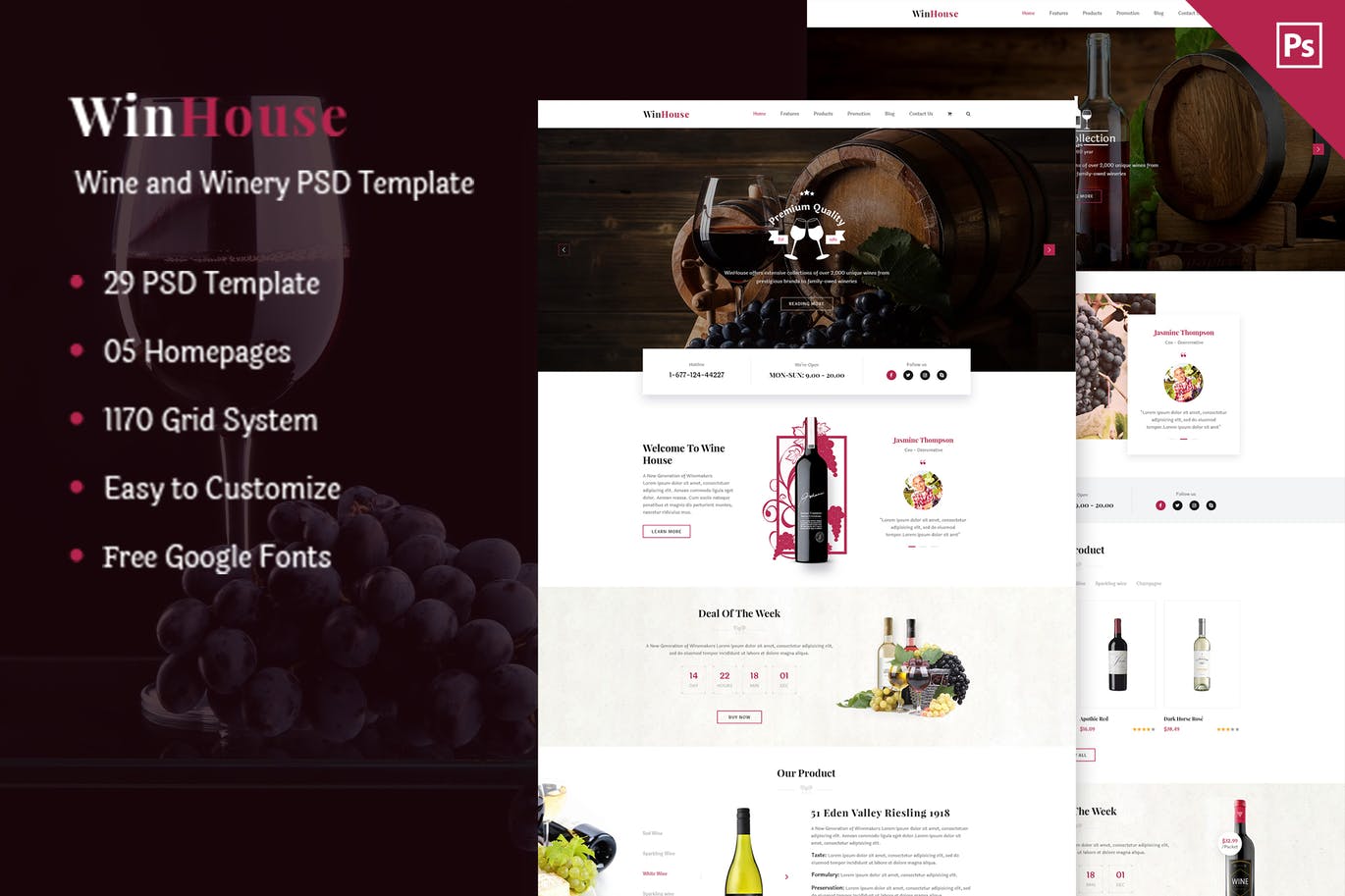 葡萄酒品牌网站设计PSD模板 Wizym | Wine & Winery PSD Template插图