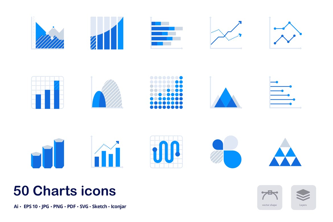 统计图表主题双色调扁平化矢量图标 Charts and Statistics Accent Duo Tone Flat Icons插图(1)