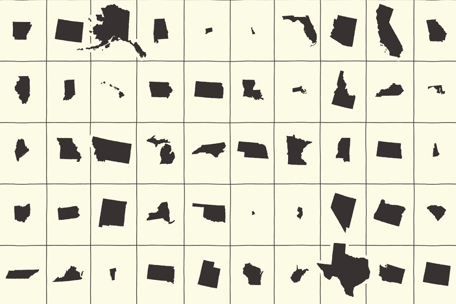 50个美国州地图手绘插画素材 50 States – Hand Illustrated插图(2)