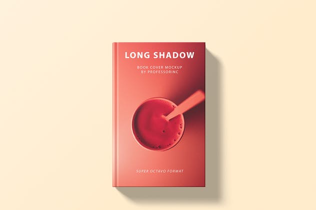 红色精装封面书本印刷品样机 Long Shadow Book Cover Mockup插图(5)