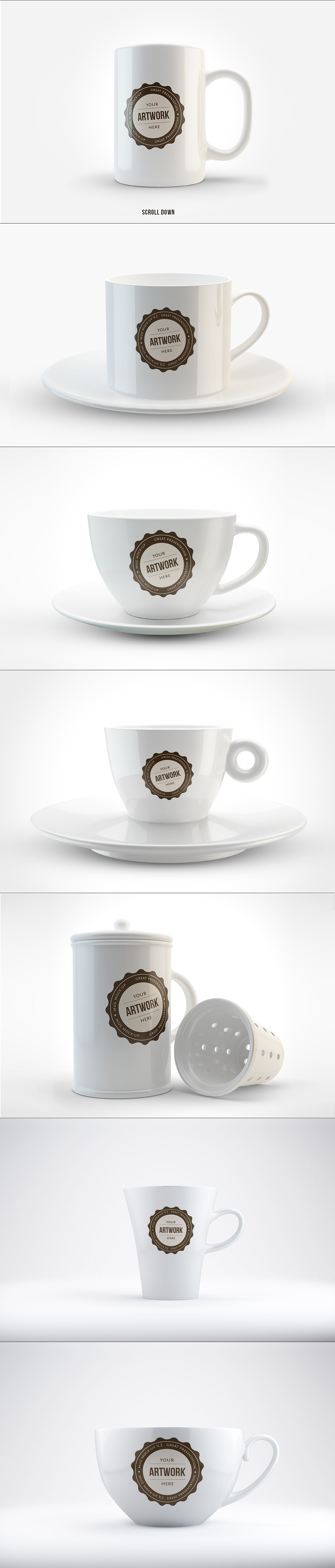 16设计网下午茶：一套高端的茶杯&马克杯瓷器花纹设计展示模型Mockups下载[PSD]插图(1)