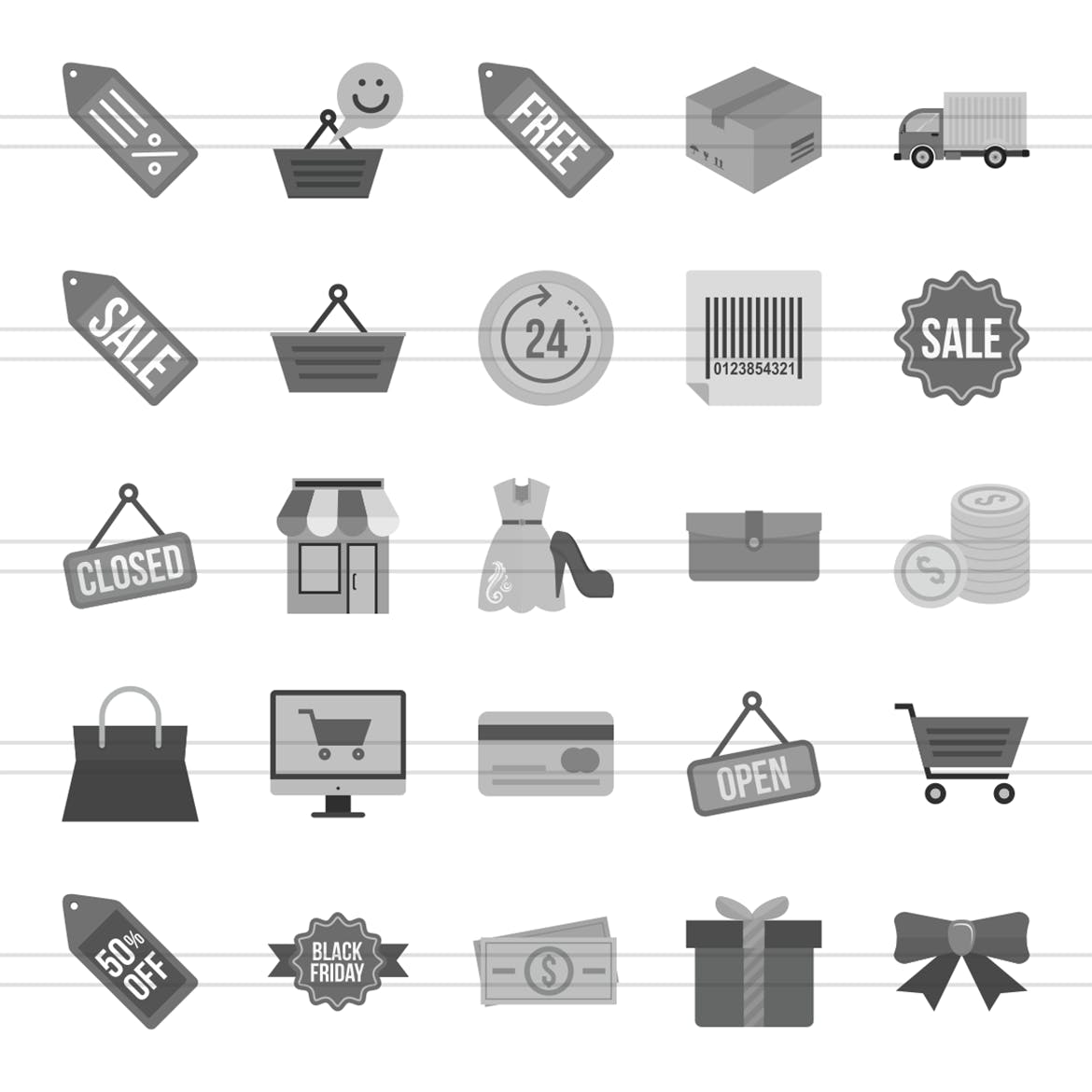 25个黑色星期五购物节主题灰阶图标 25 Black Friday Greyscale Icons插图(1)